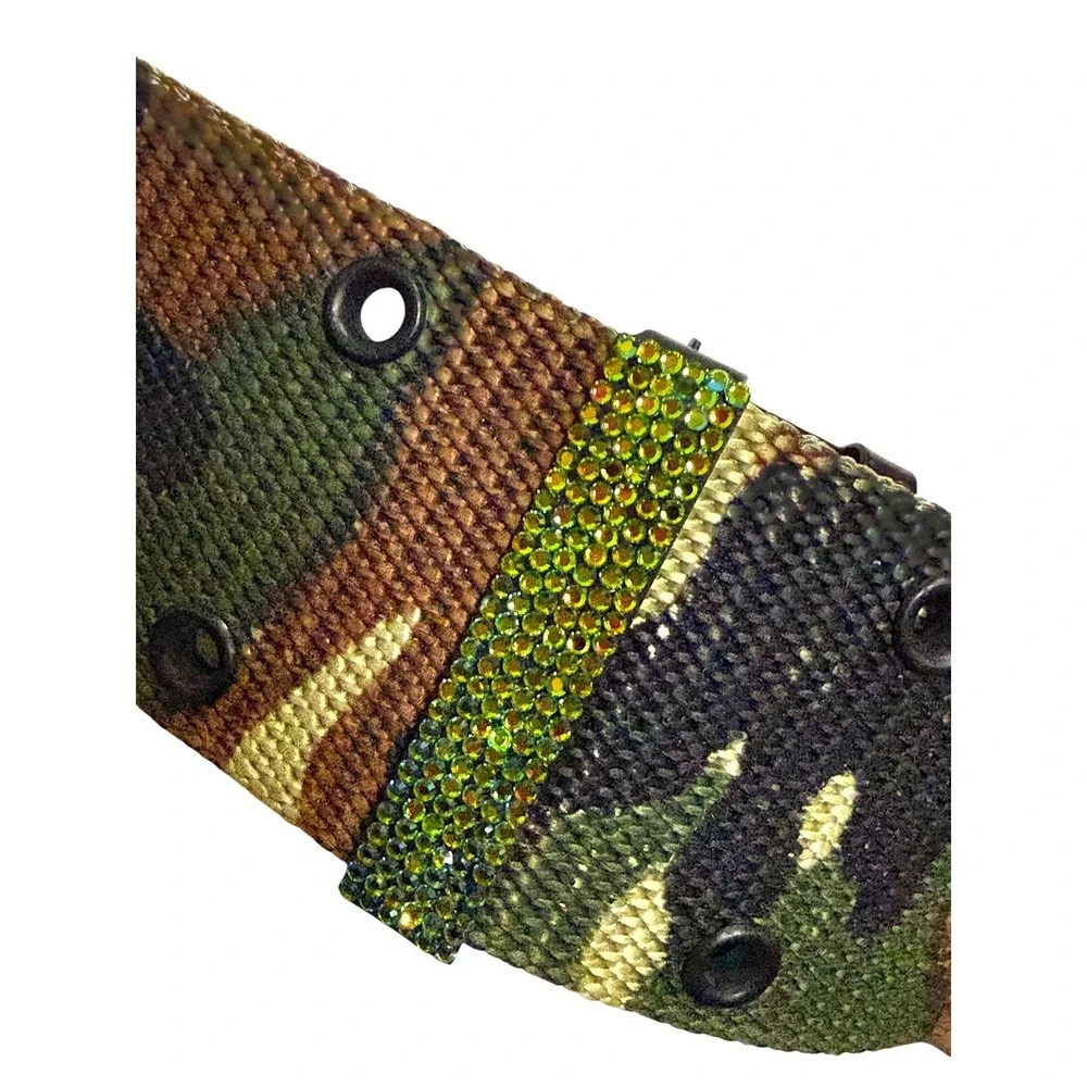 Y2K Camo Statement Belt‎ Wide Adjustable Grunge Streetwear Military Web